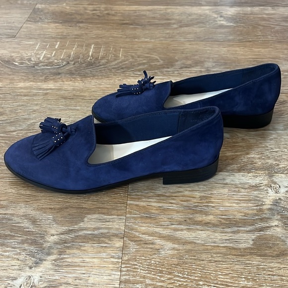 Anne Klein Navy Loafer Tassel Smoking Flat Shoe Sz 7M Iflex Like New Suede - Picture 2 of 9